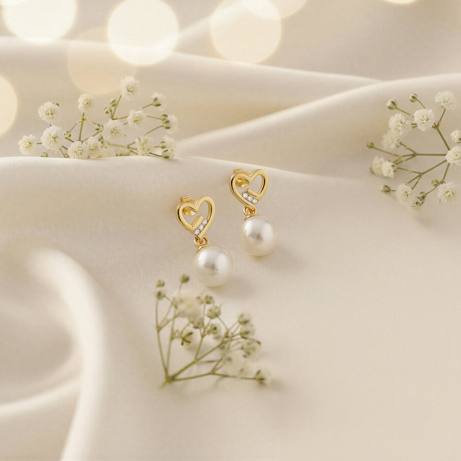 CloseUp Ansicht von Herz Perle Ohrhänger in 925 Silber von Sofia Milani - E1601