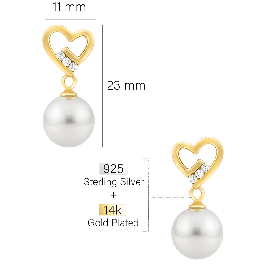 Maßenansicht von Herz Perle Ohrhänger in 925 Silber von Sofia Milani - E1601