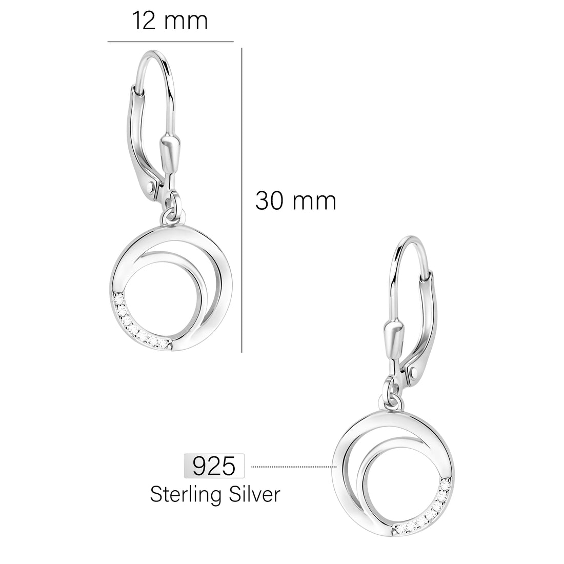 Maßenansicht von Kreis Ohrhänger in 925 Silber von Sofia Milani - E1602