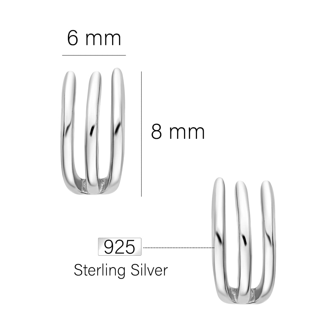 Maßenansicht von Dreifach Steck Creolen in 925 Silber von Sofia Milani - E1612