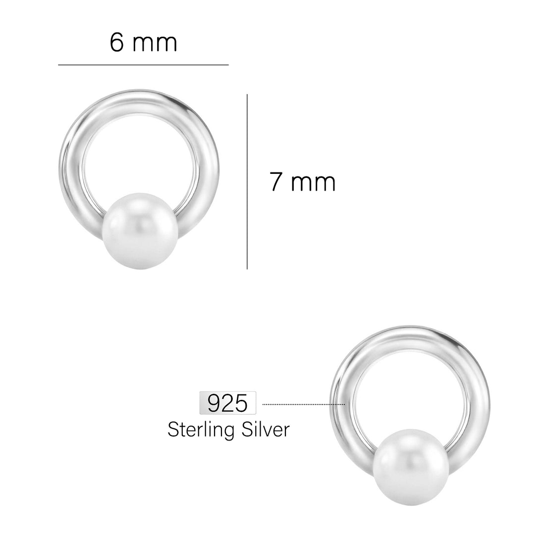 Maßenansicht von Kreis Perlen Ohrstecker in 925 Silber von Sofia Milani - E1615