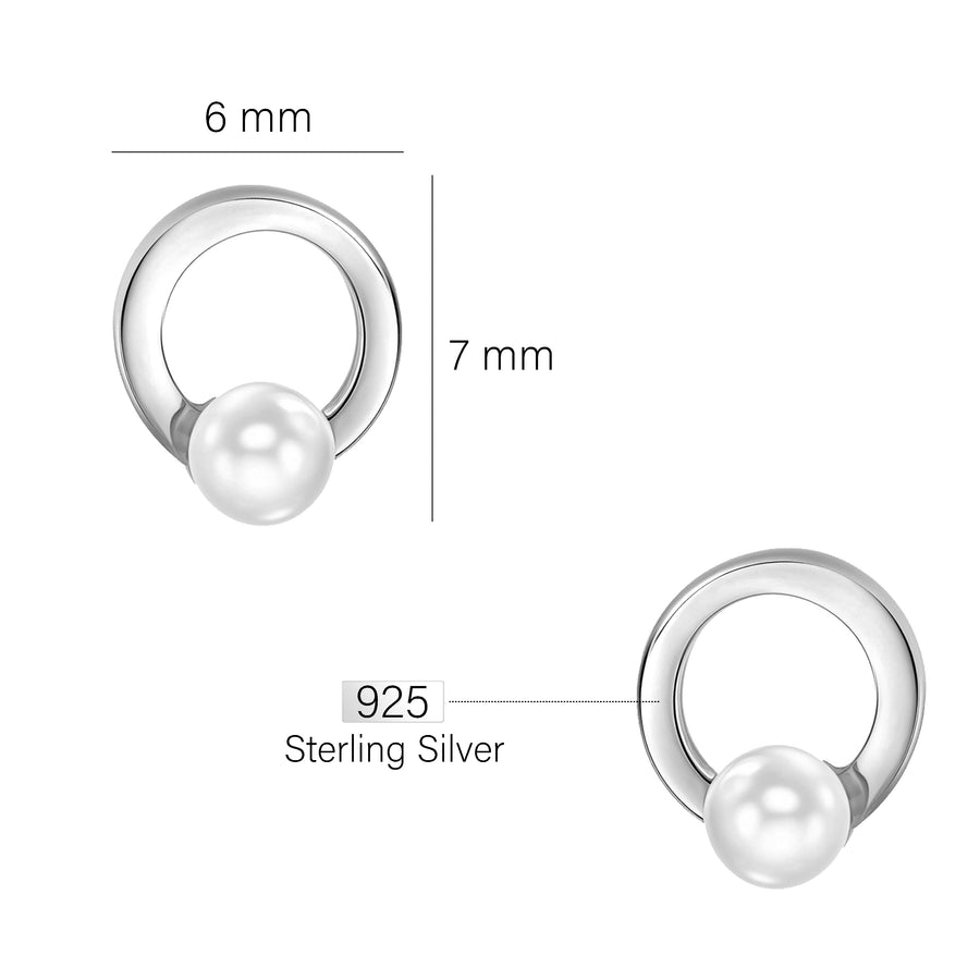 Maßenansicht von Kreis Perlen Ohrstecker in 925 Silber von Sofia Milani - E1615