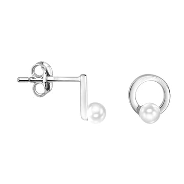 Haupt- und Seitenansicht von Kreis Perlen Ohrstecker in 925 Silber von Sofia Milani - E1615