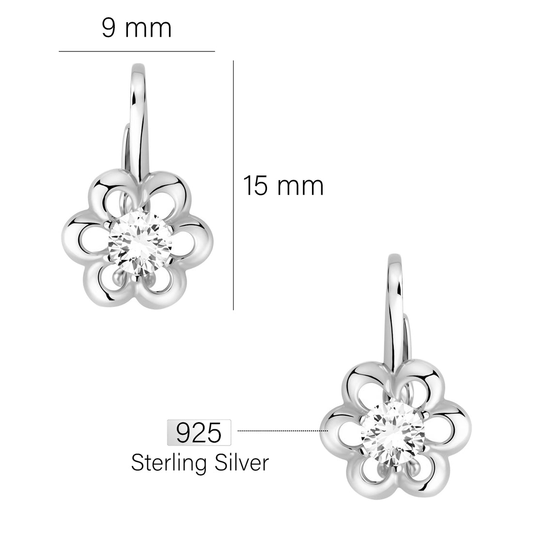 Maßenansicht von Blumen Ohrhänger in 925 Silber von Sofia Milani - E1618