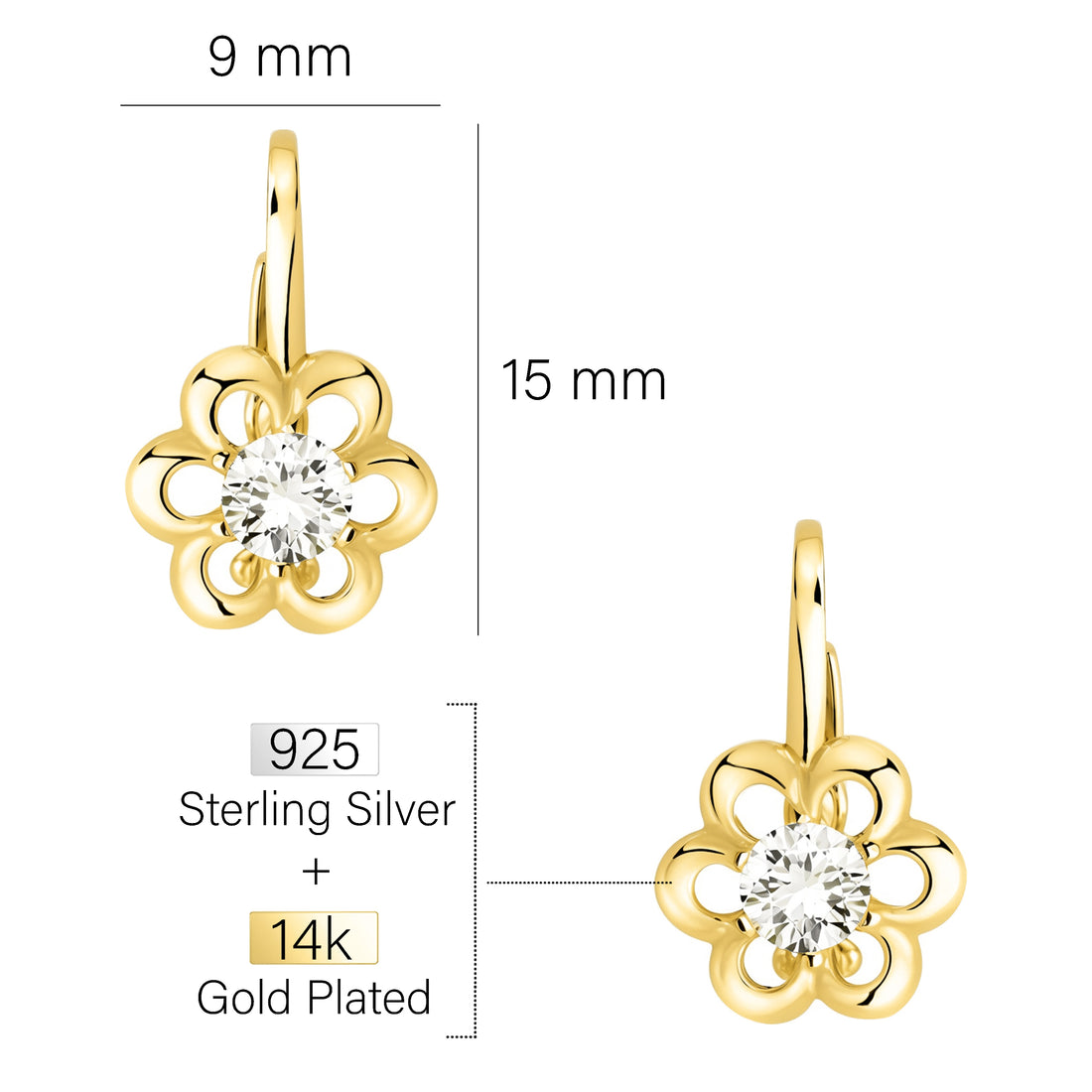 Maßenansicht von Blumen Ohrhänger in 925 Silber von Sofia Milani - E1619