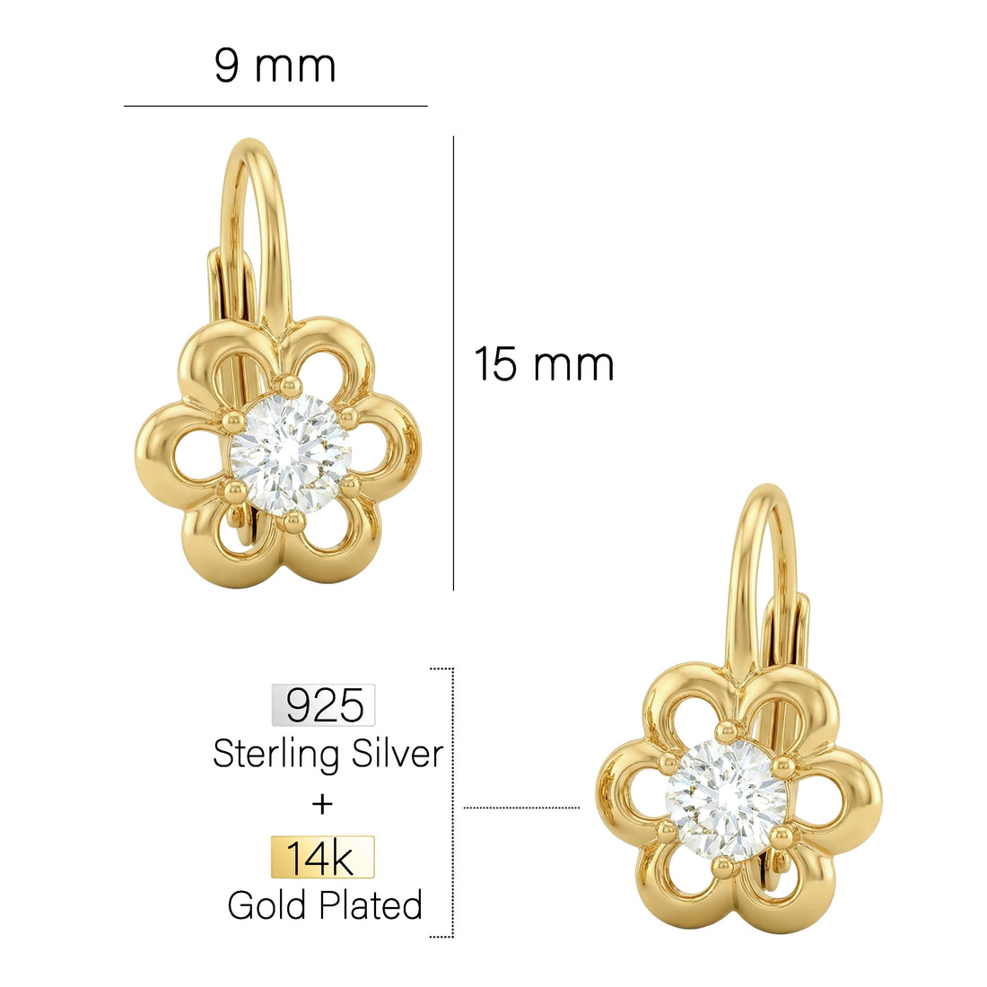 Maßenansicht von Blumen Ohrhänger in 925 Silber von Sofia Milani - E1619