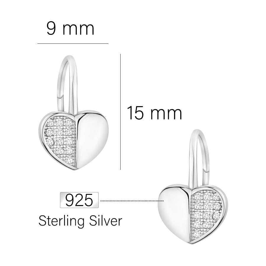 Maßenansicht von Herz Ohrhänger in 925 Silber von Sofia Milani - E1622