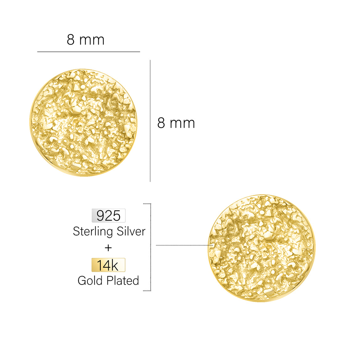 Maßenansicht von Gehämmerter Kreis Ohrstecker in 925 Silber von Sofia Milani - E1625