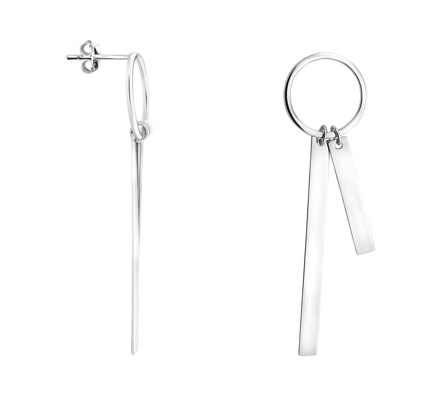 Haupt- und Seitenansicht von Kreis Stab Ohrhänger in 925 Silber von Sofia Milani - E1632