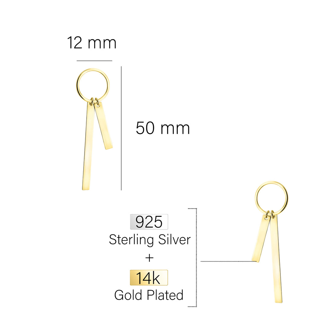 Maßenansicht von Kreis Stab Ohrhänger in 925 Silber von Sofia Milani - E1633