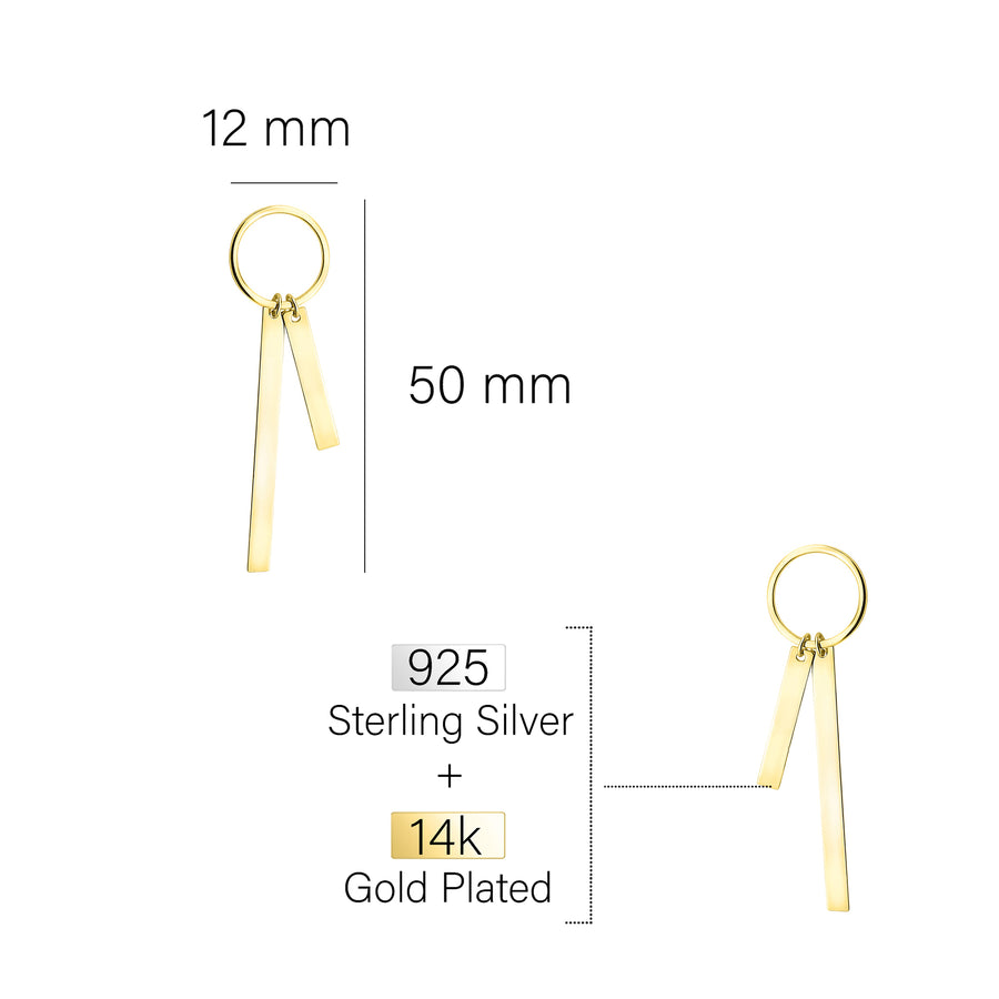 Maßenansicht von Kreis Stab Ohrhänger in 925 Silber von Sofia Milani - E1633