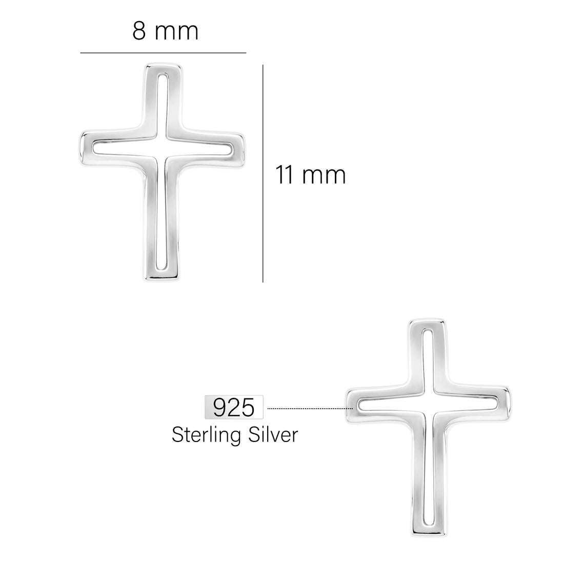 Maßenansicht von Kreuz Ohrstecker in 925 Silber von Sofia Milani - E1642