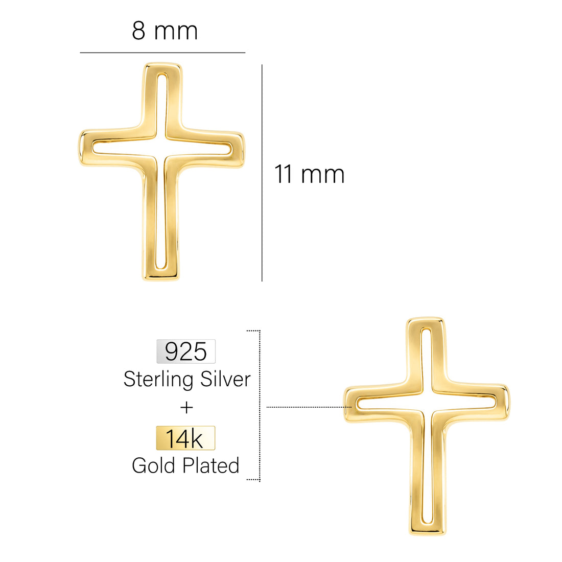 Maßenansicht von Kreuz Ohrstecker in 925 Silber von Sofia Milani - E1643