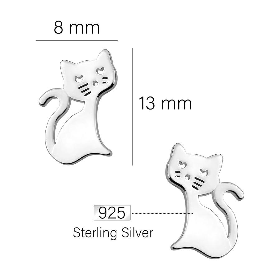 Maßenansicht von Katzen Ohrstecker in 925 Silber von Sofia Milani - E1644