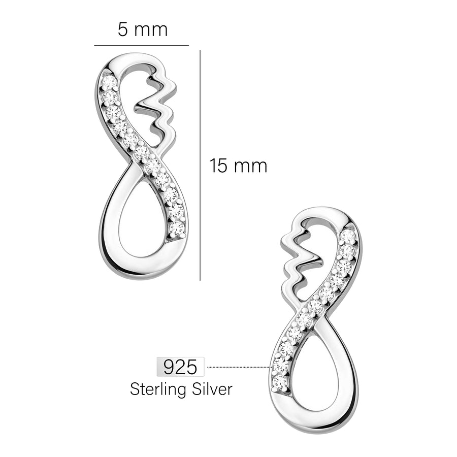 Maßenansicht von Unendlich Herzschlag Ohrstecker in 925 Silber von Sofia Milani - E1648