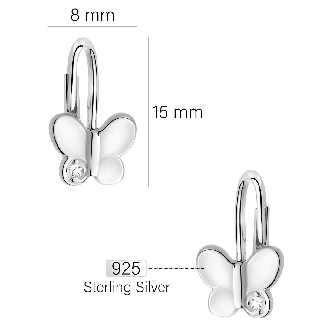 Maßenansicht von Schmetterling Ohrhänger in 925 Silber von Sofia Milani - E1654