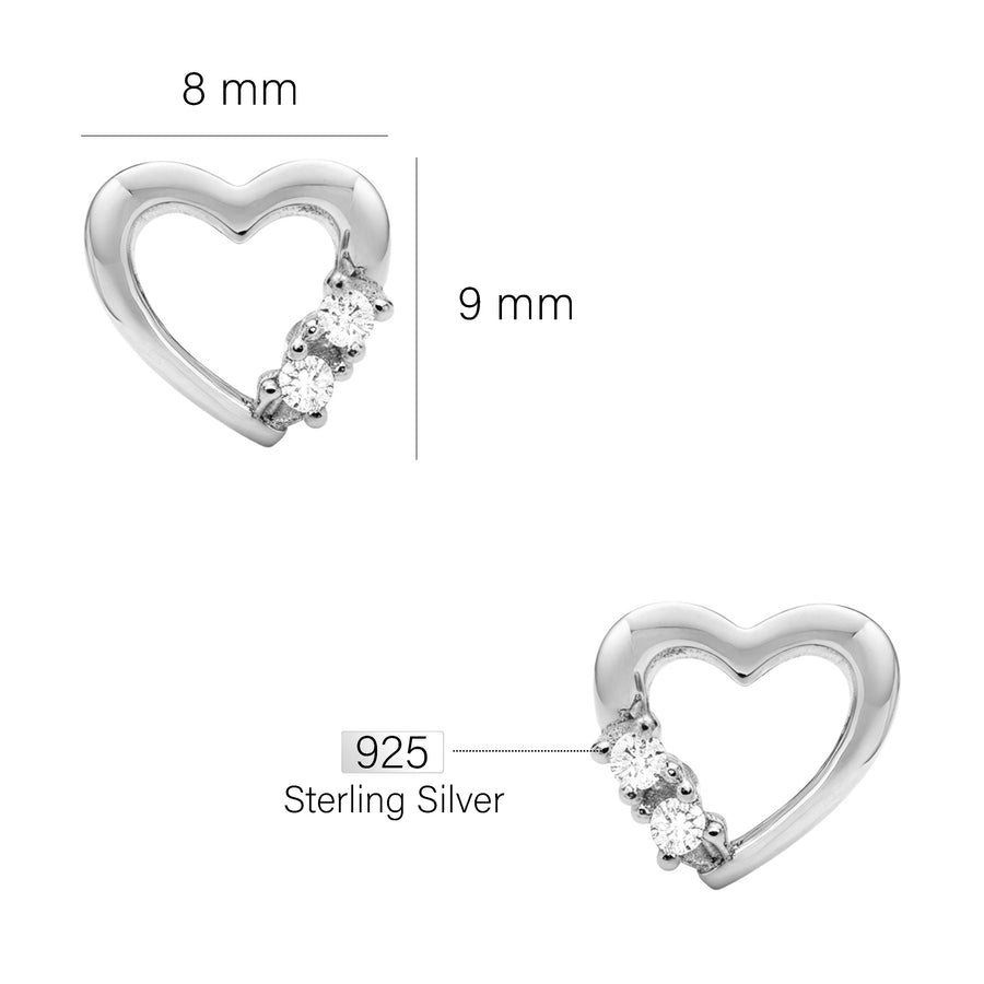 Maßenansicht von Herz Ohrstecker in 925 Silber von Sofia Milani - E1658