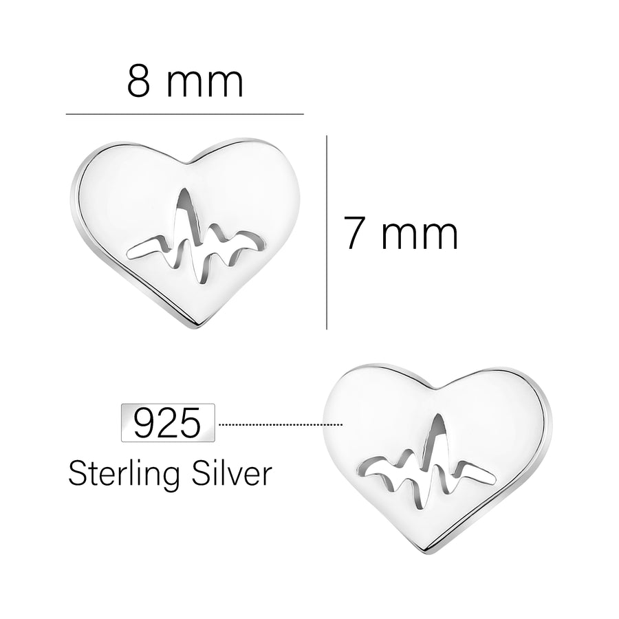Maßenansicht von Herzschlag Ohrstecker in 925 Silber von Sofia Milani - E1664