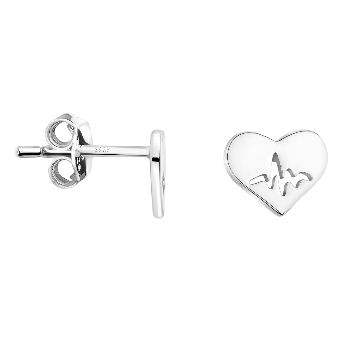 Haupt- und Seitenansicht von Herzschlag Ohrstecker in 925 Silber von Sofia Milani - E1664