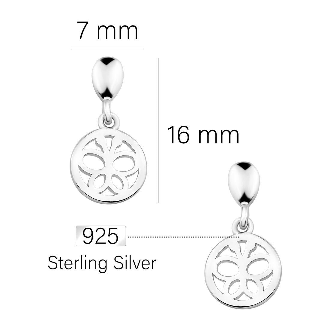 Maßenansicht von Kreis Libellen Ohrhänger in 925 Silber von Sofia Milani - E1666