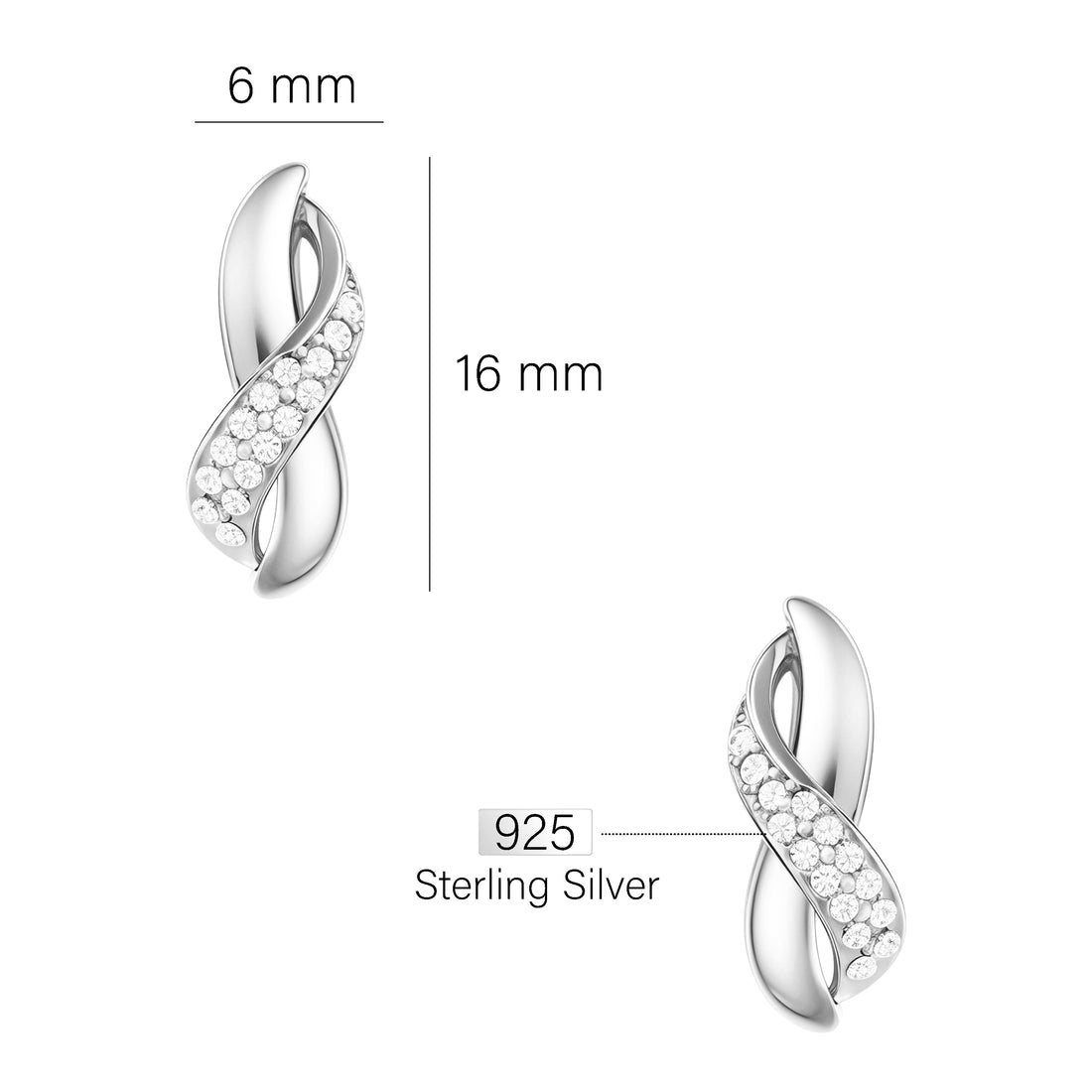 Maßenansicht von Unendlich Infinity Ohrstecker in 925 Silber von Sofia Milani - E1672