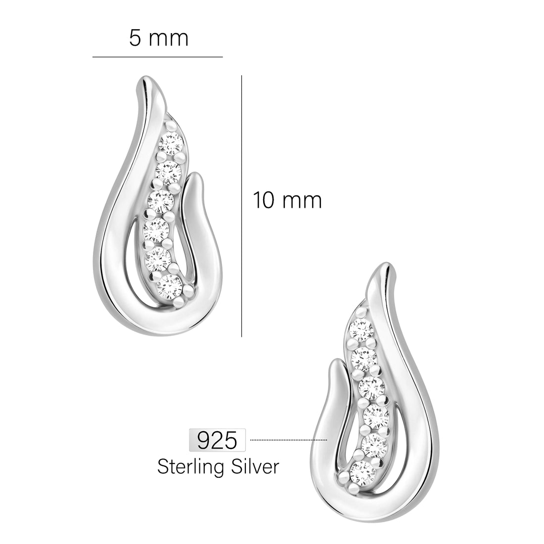 Maßenansicht von Flügel Ohrstecker in 925 Silber von Sofia Milani - E1674