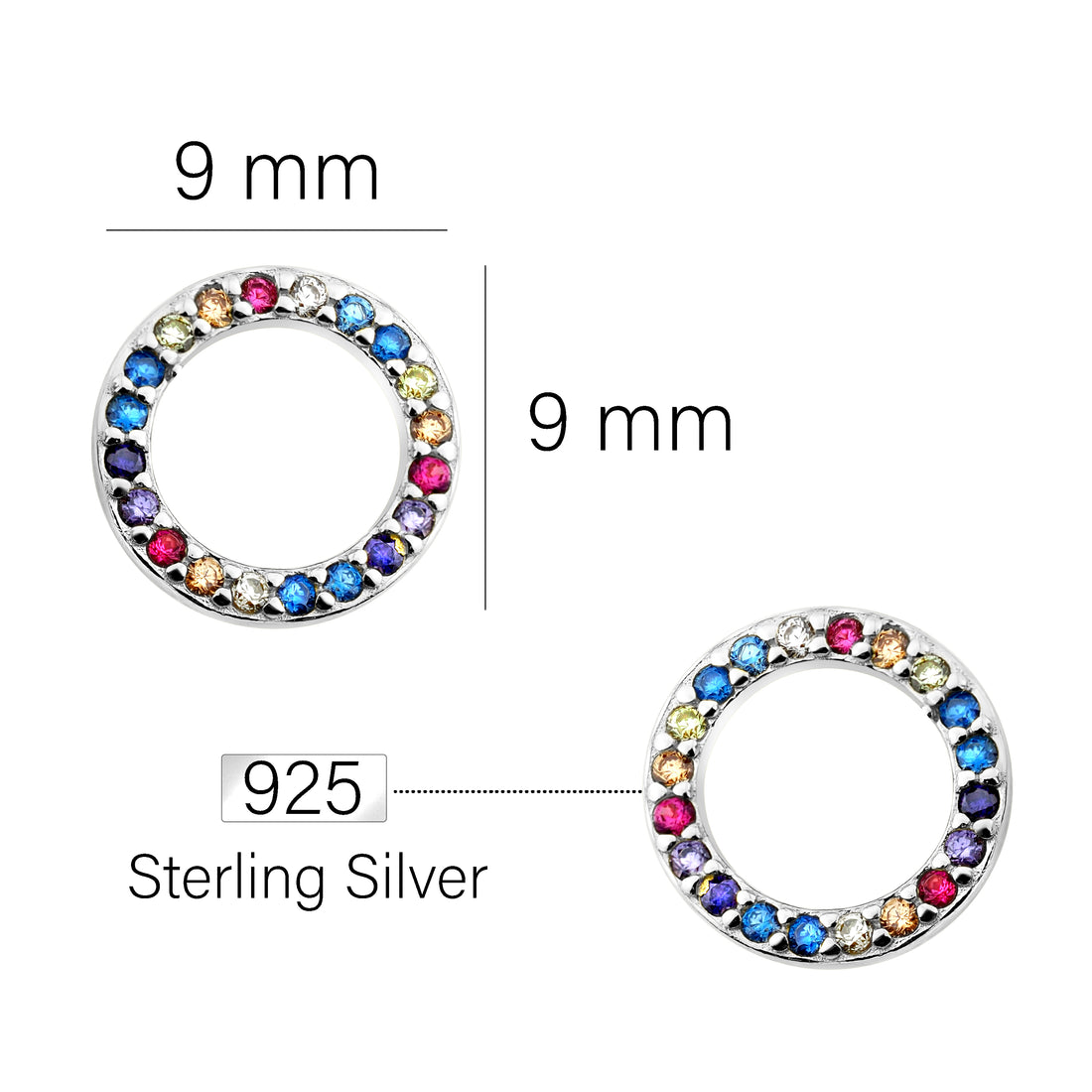 Maßenansicht von Kreis Ohrstecker in 925 Silber von Sofia Milani - E1676