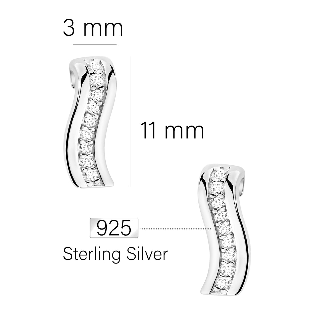 Maßenansicht von Zirkonia Ohrstecker in 925 Silber von Sofia Milani - E1684