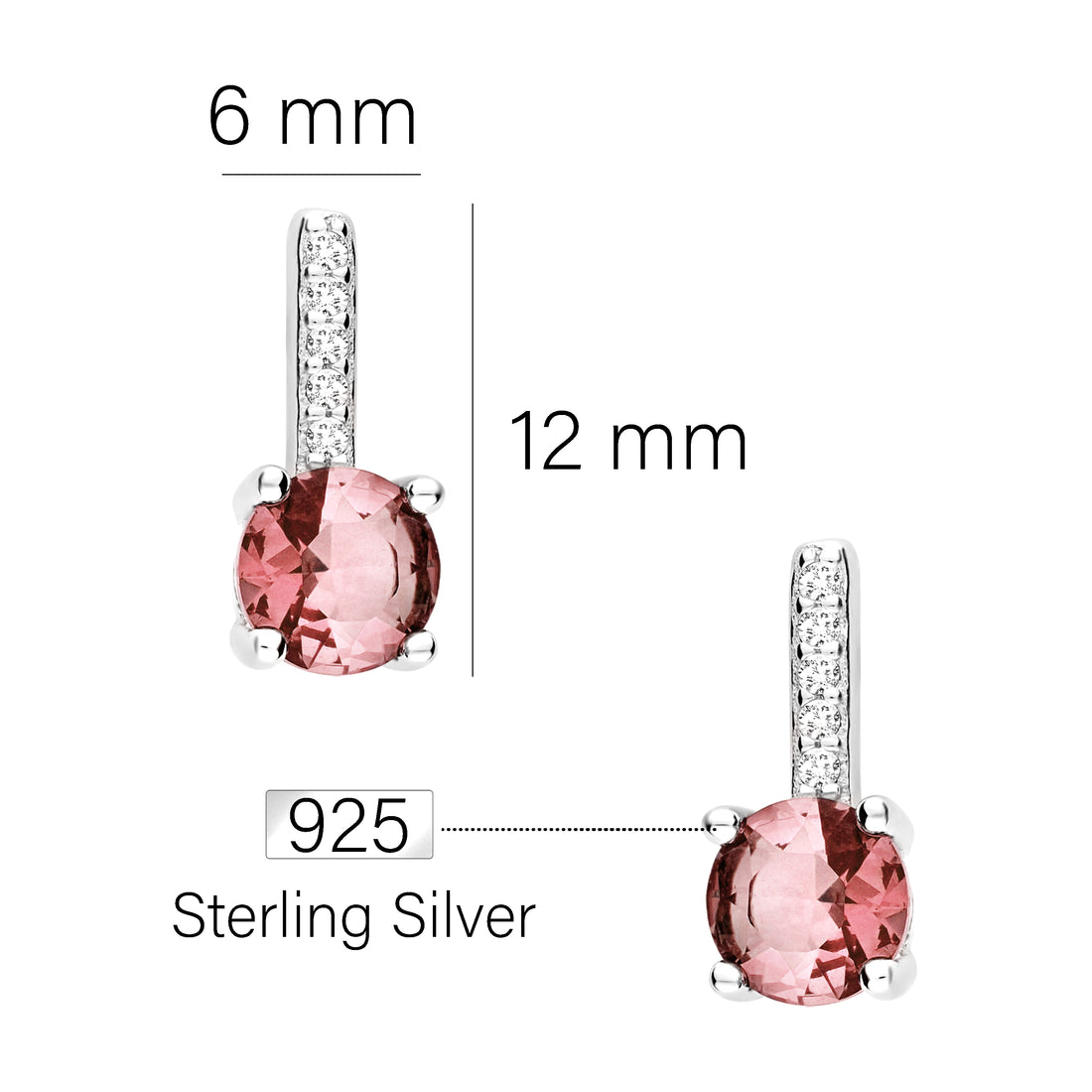 Maßenansicht von Zirkonia Ohrstecker in 925 Silber von Sofia Milani - E1692