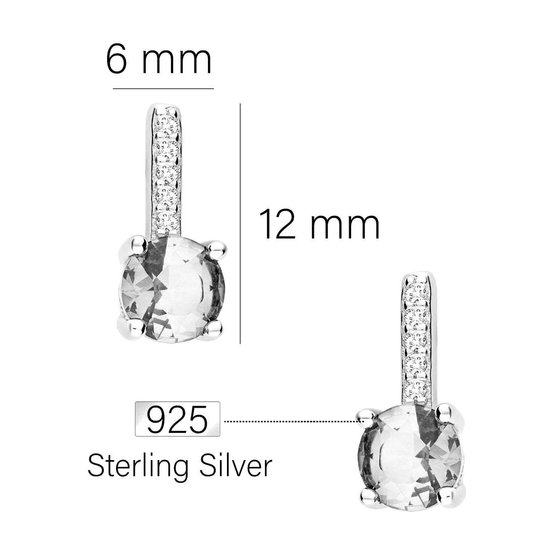 Maßenansicht von Zirkonia Ohrstecker in 925 Silber von Sofia Milani - E1693