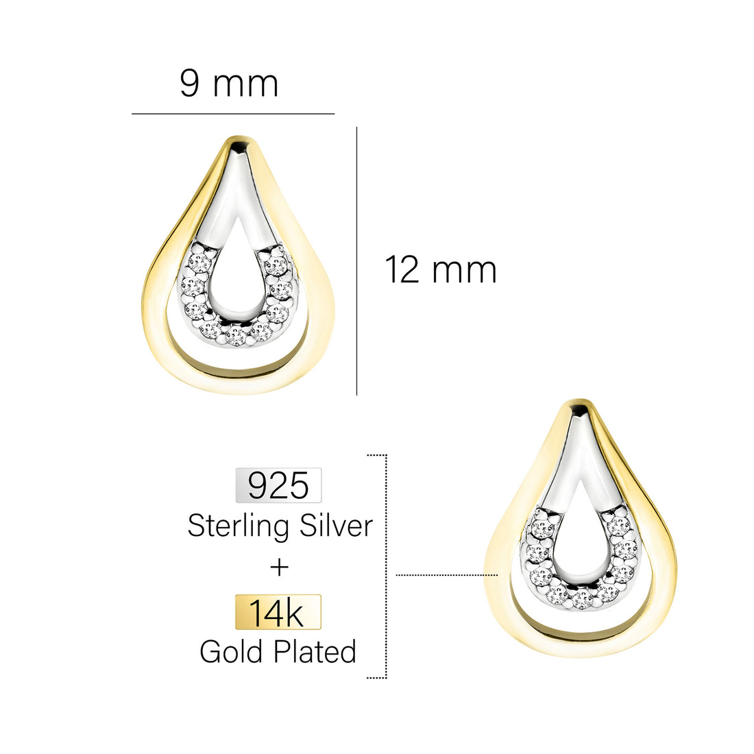 Maßenansicht von Bicolour Ohrstecker in 925 Silber von Sofia Milani - E1694