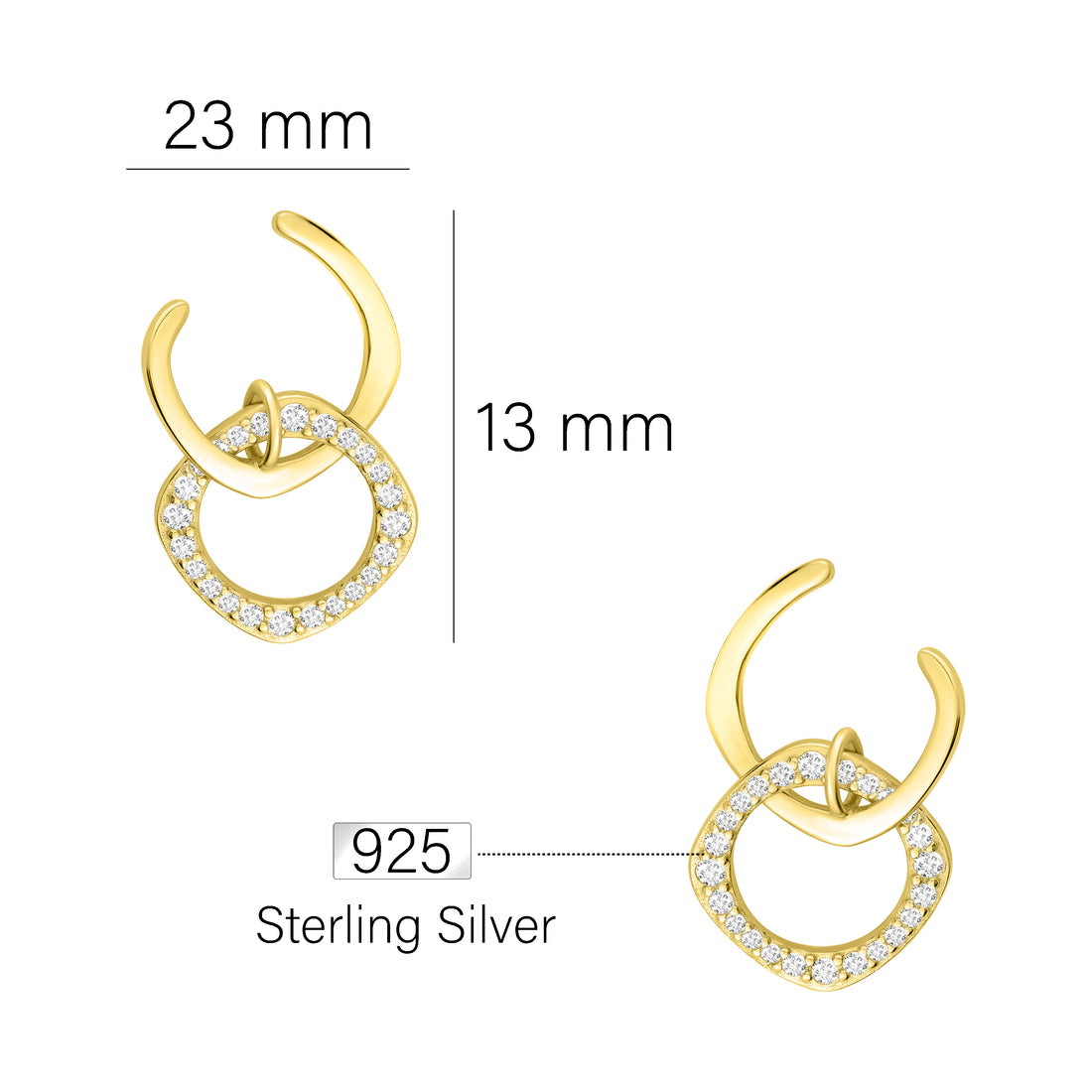 Maßenansicht von Oval Ohrstecker in 925 Silber von Sofia Milani - E1711