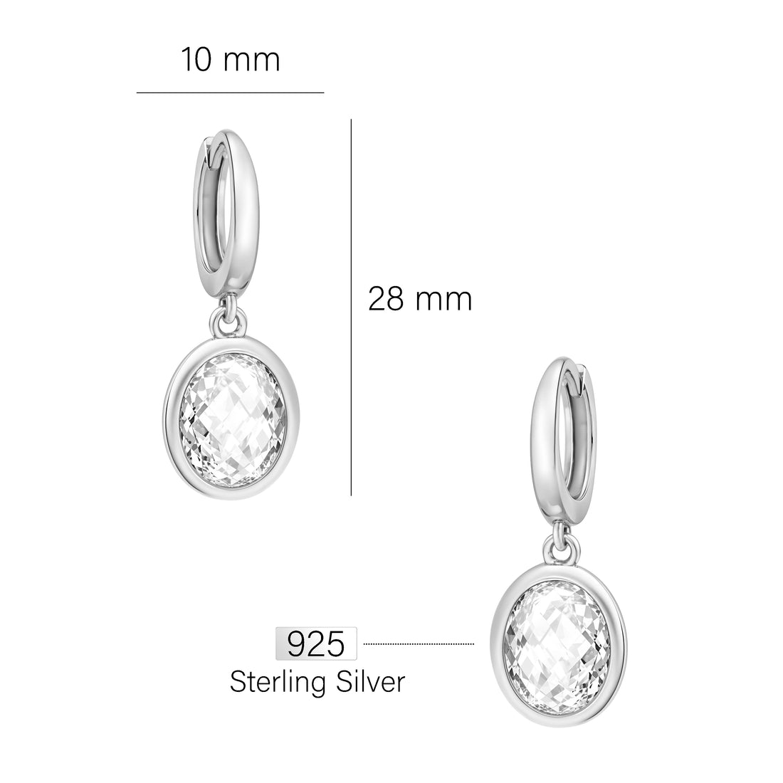 Maßenansicht von Zirkonia Ohrhänger in 925 Silber von Sofia Milani - E1718