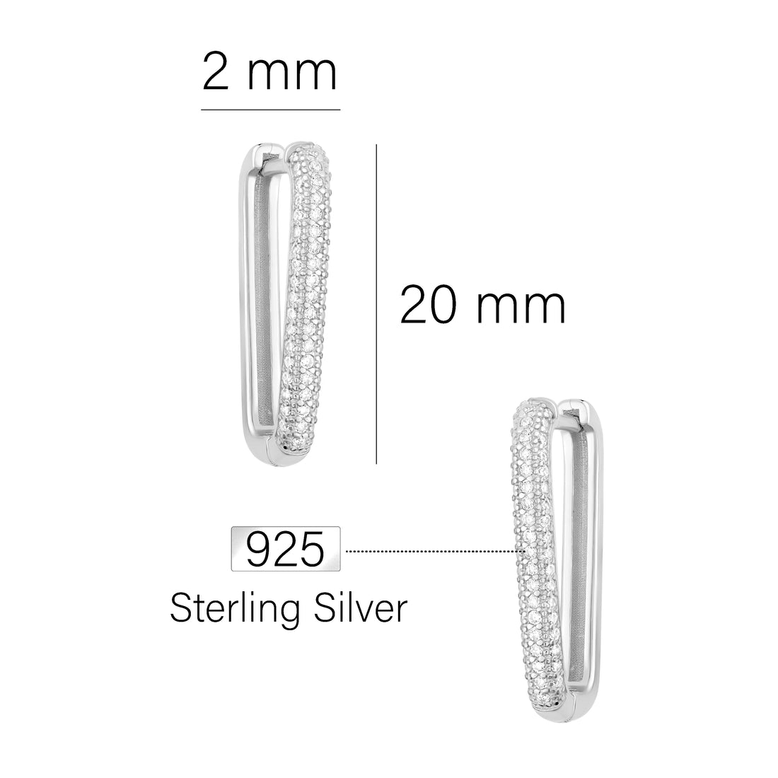 Maßenansicht von Zirkonia Ohrstecker in 925 Silber von Sofia Milani - E1724