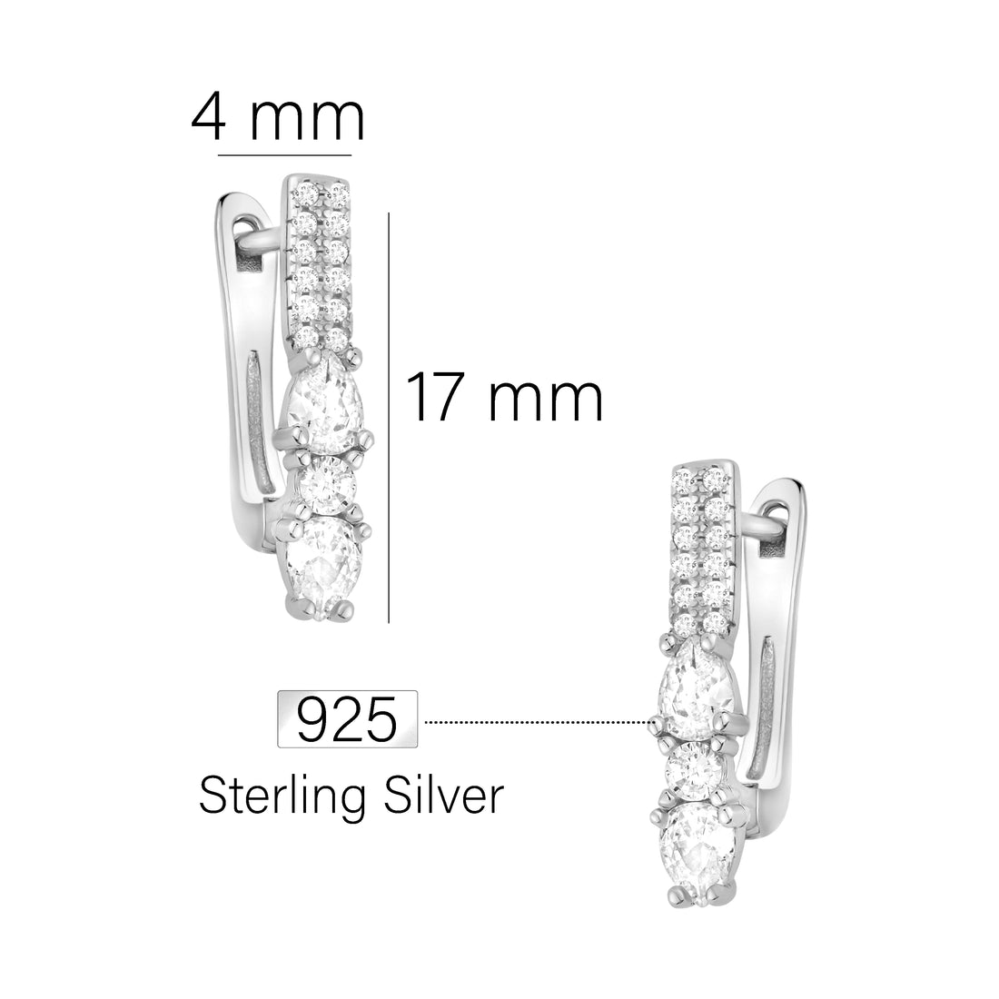 Maßenansicht von Zirkonia Ohrstecker in 925 Silber von Sofia Milani - E1726