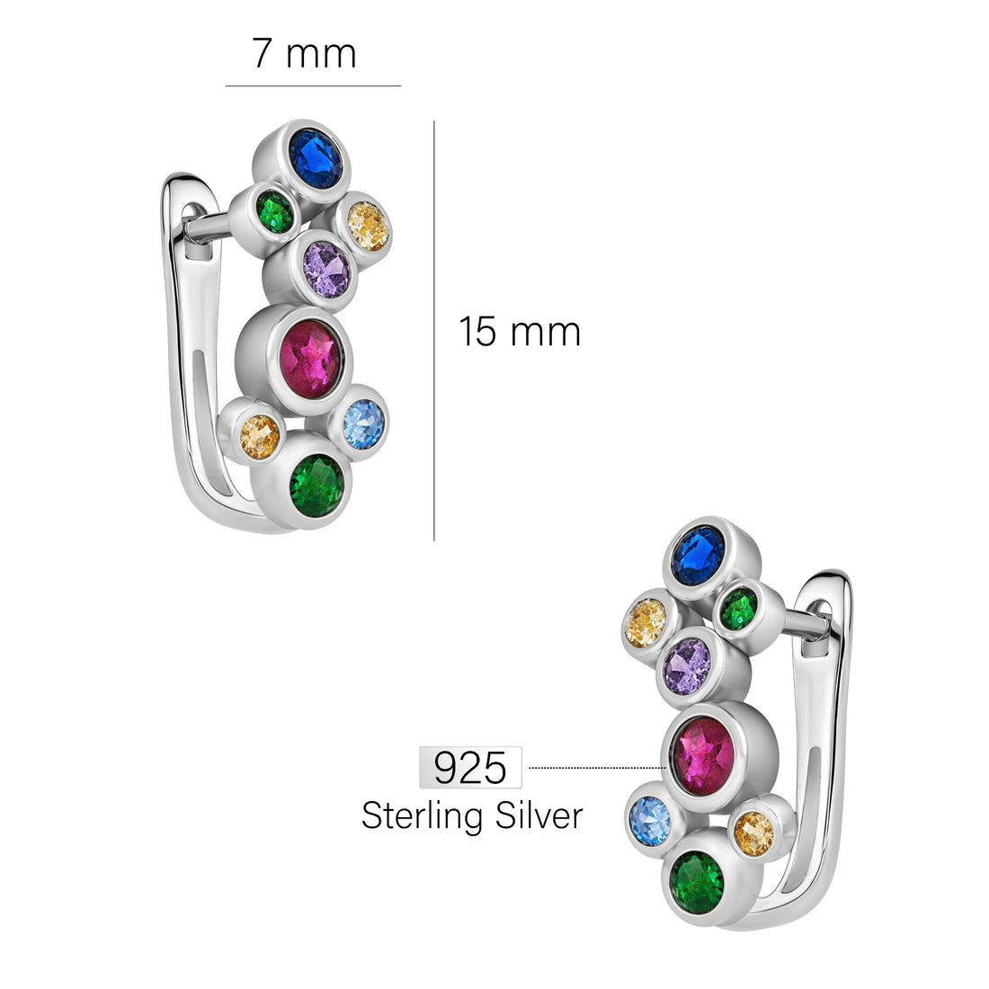 Maßenansicht von Zirkonia Ohrstecker in 925 Silber von Sofia Milani - E1732