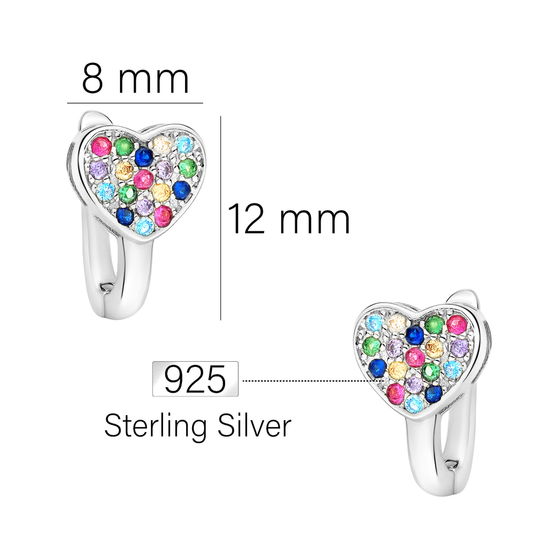 Maßenansicht von Herz Ohrstecker in 925 Silber von Sofia Milani - E1734