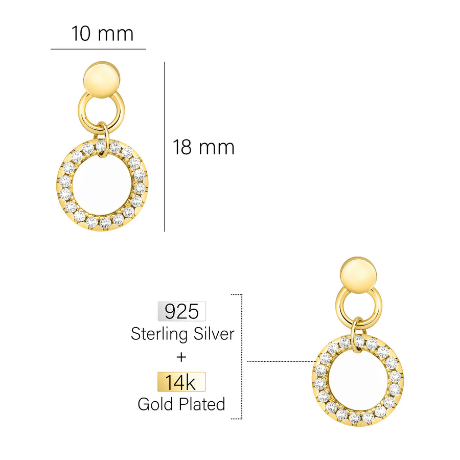 Maßenansicht von Kreis Ohrstecker in 925 Silber von Sofia Milani - E1737