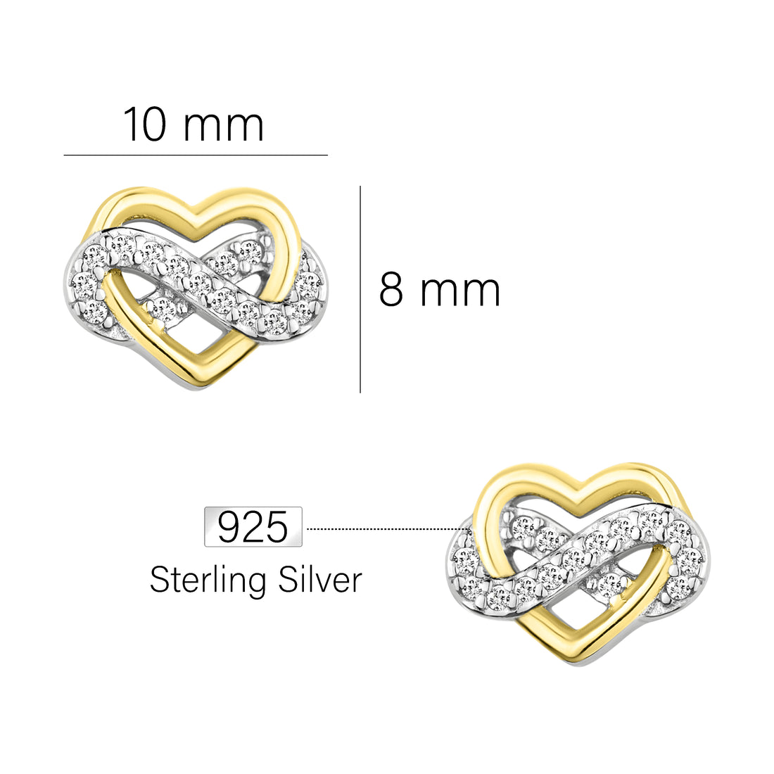 Maßenansicht von Herz Ohrstecker in 925 Silber von Sofia Milani - E1740