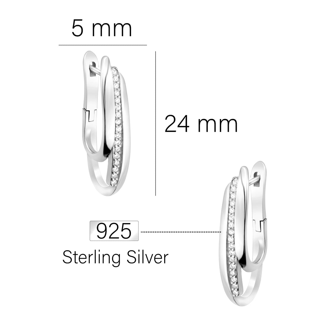 Maßenansicht von Zirkonia Ohrhänger in 925 Silber von Sofia Milani - E1749