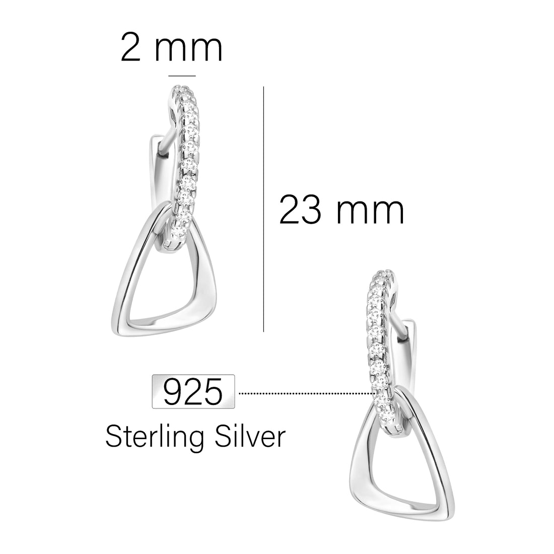 Maßenansicht von Zirkonia Ohrhänger in 925 Silber von Sofia Milani - E1751