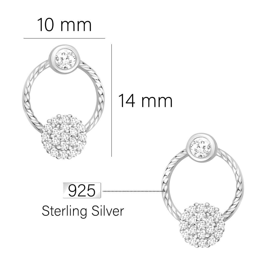 Maßenansicht von Verdreht Kreis Ohrstecker in 925 Silber von Sofia Milani - E1765