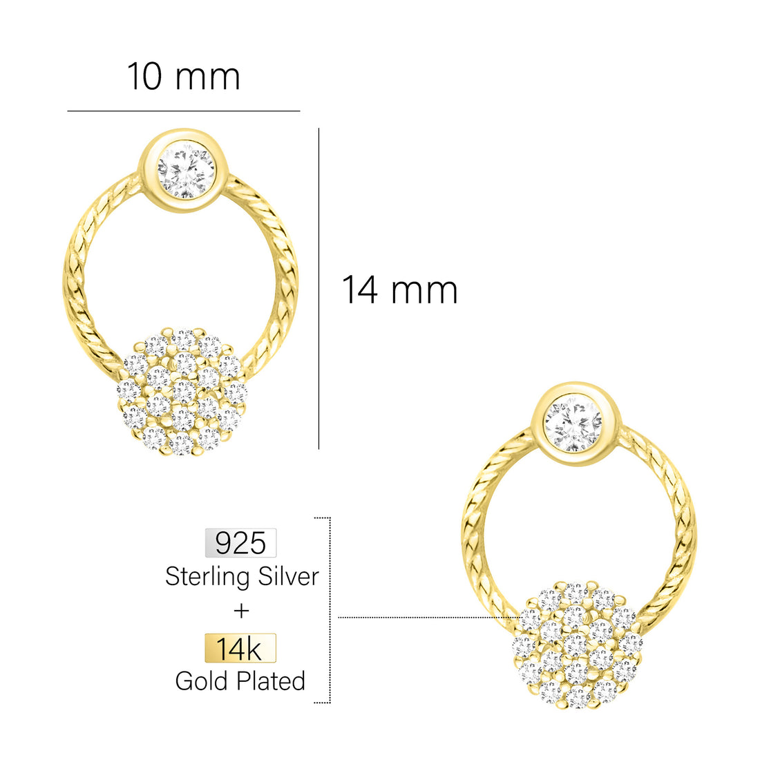 Maßenansicht von Verdreht Kreis Ohrstecker in 925 Silber von Sofia Milani - E1766