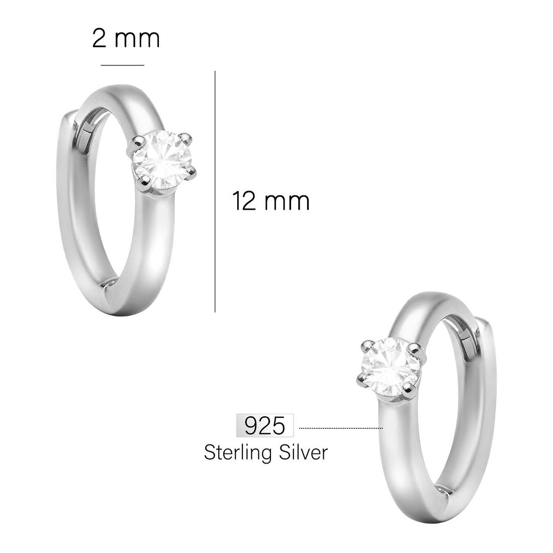 Maßenansicht von Zirkonia Creolen in 925 Silber von Sofia Milani - E1767