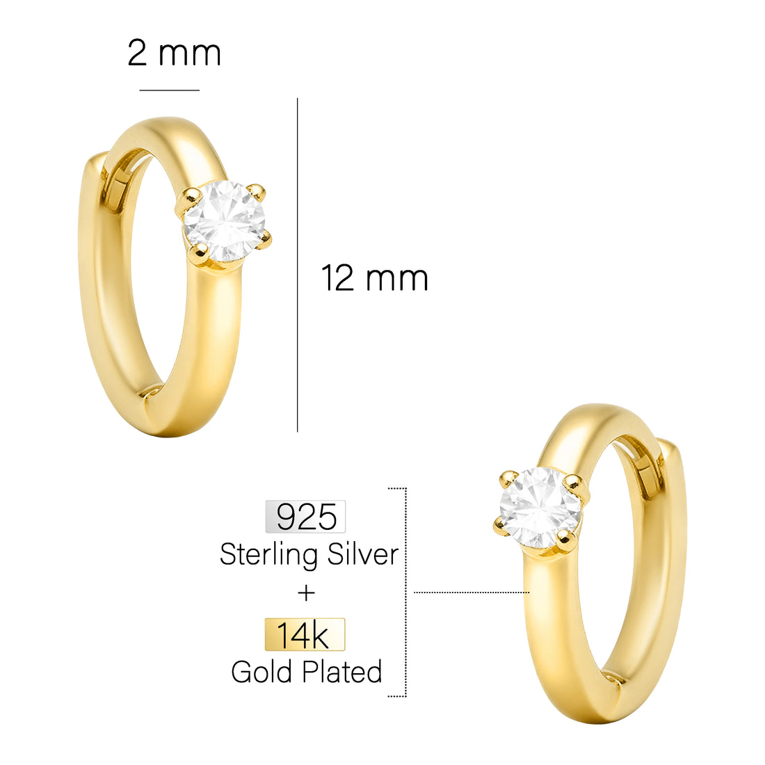 Maßenansicht von Zirkonia Creolen in 925 Silber von Sofia Milani - E1768