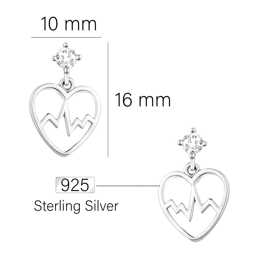 Maßenansicht von Herz Ohrhänger in 925 Silber von Sofia Milani - E1770