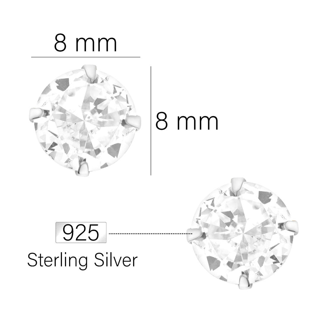 Maßenansicht von Zirkonia Ohrstecker in 925 Silber von Sofia Milani - E1773