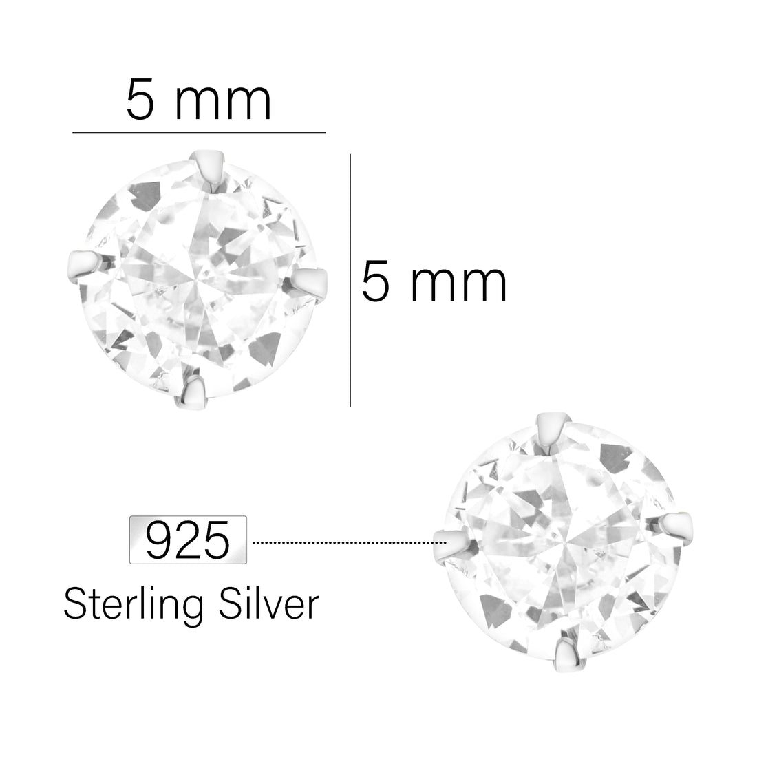 Maßenansicht von Zirkonia Ohrstecker in 925 Silber von Sofia Milani - E1779