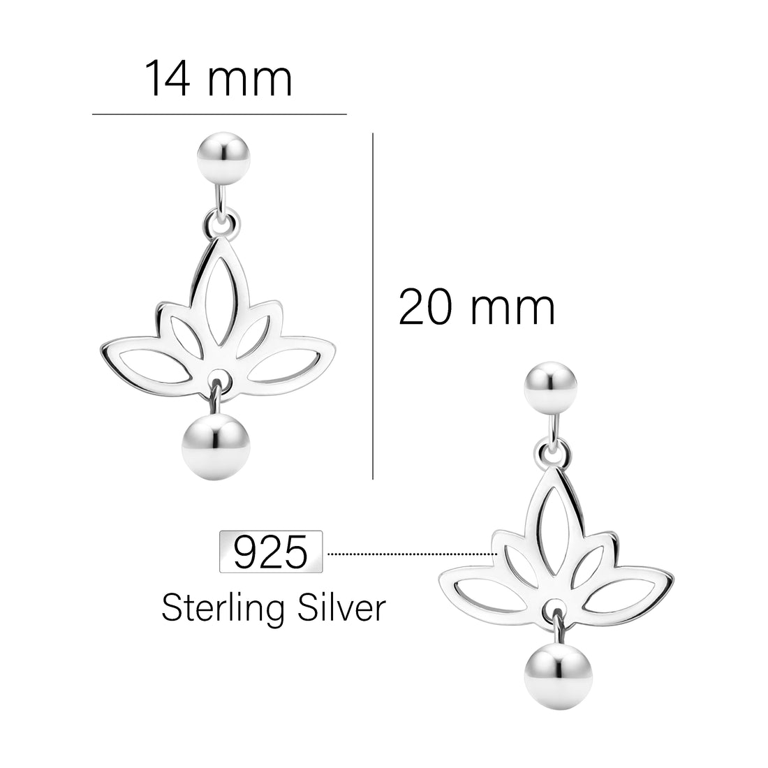 Maßenansicht von Lotus Kugel Blumen Ohrstecker in 925 Silber von Sofia Milani - E1785