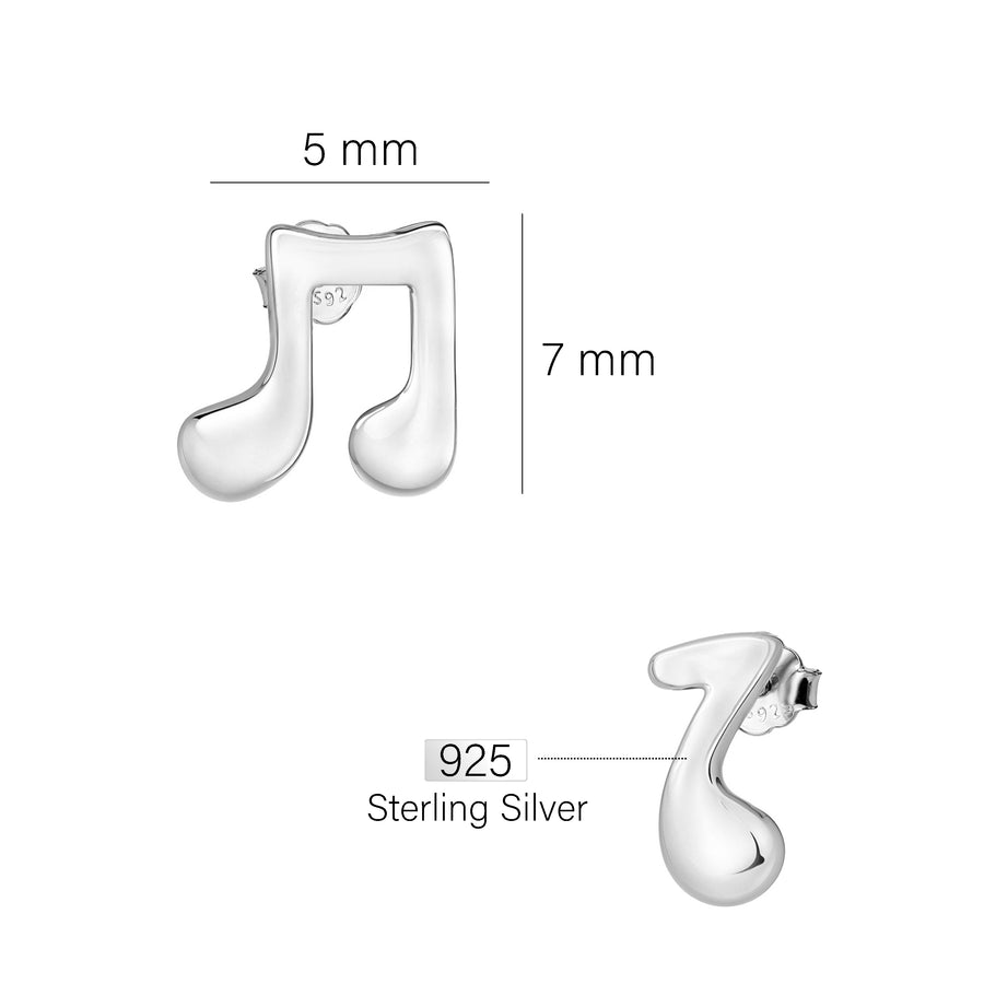 Maßenansicht von Musik Note Ohrstecker in 925 Silber von Sofia Milani - E1789